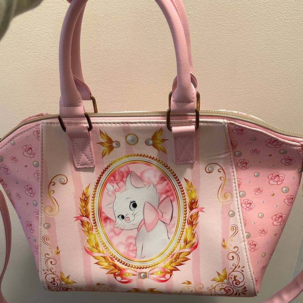 Loungefly Pink and Gold Marie Shoulder Bag